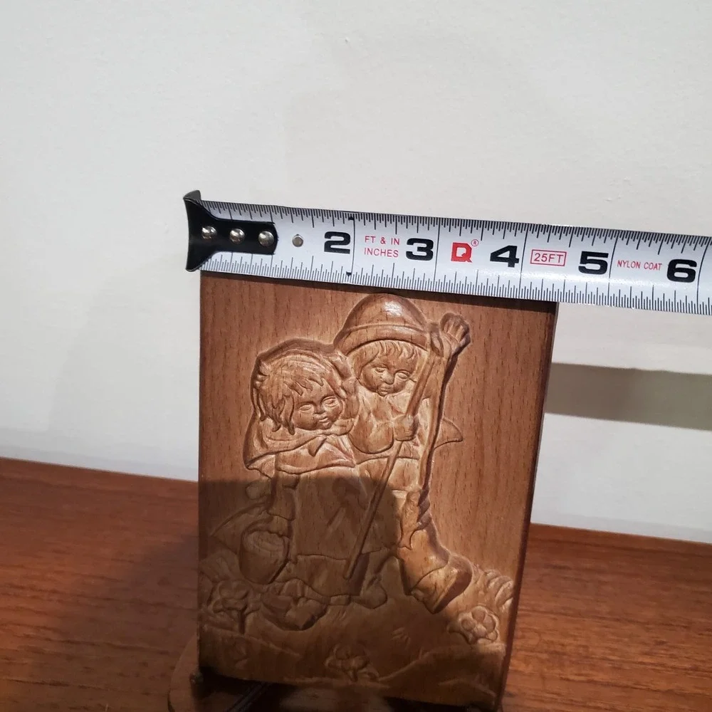 Toni Baur‎ carved wooden wall hanging, boy and girl with fishing pole and fish